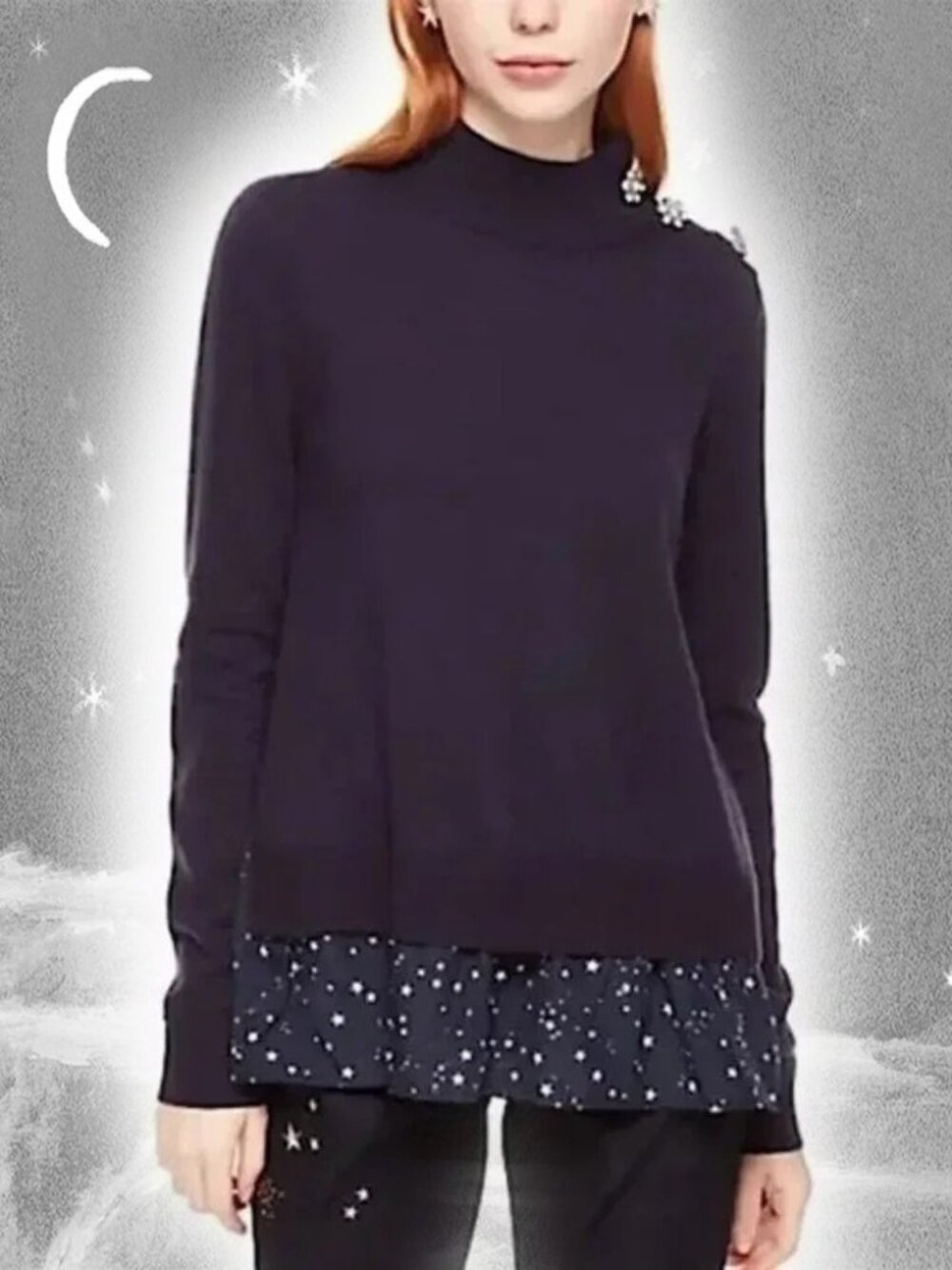 Kate Spade Broome Street Tunic Top Celestial Stars Night Sky Turtleneck Sweater